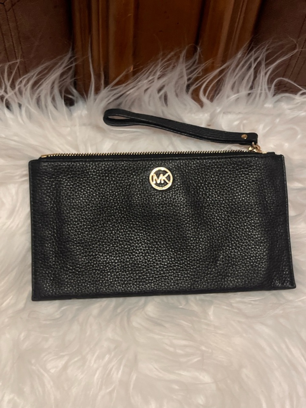 Michael Kors Black Leather Wristlet with Gold Zipper - Picture 12 of 13
